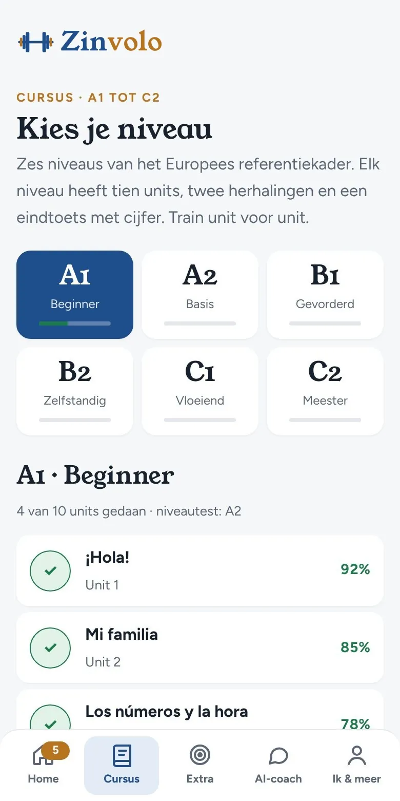 Je werkt de cursus af, unit voor unit